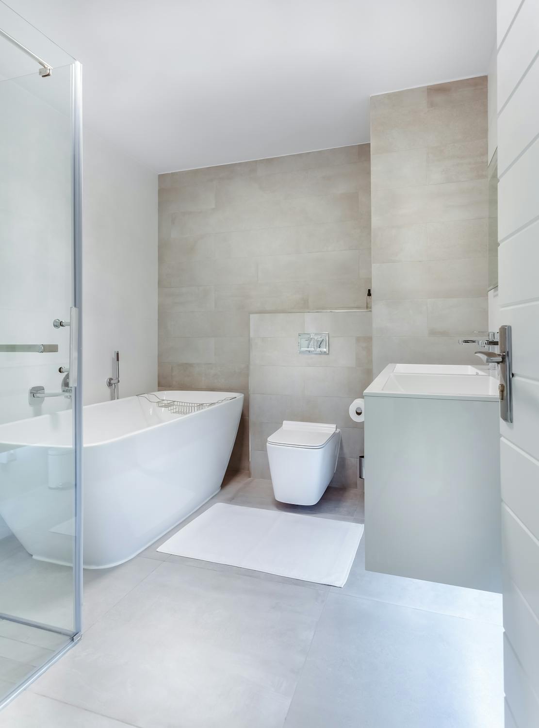 Luxury spa-like bathroom with smart features and sustainable materials